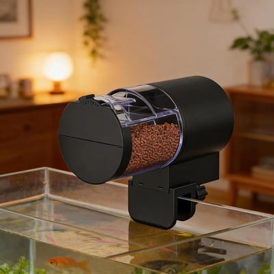 GELLDG Automatische Voederautomaat - 100ml Visvoerdispenser met Timer - Vochtbestendig & Geen Oplaadnodig - Geschikt voor Koi, Betta's, Guppy's en Schildpadden - Plastic - 12x6x7.5cm