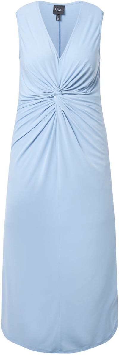 Ulla Popken - Dames - Jersey maxi-jurk mouwloos gedrapeerd - Rookblauw - Maat 48