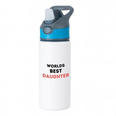Hacebo® - worlds best daughter waterfles met rietje blauw - Dochter - de beste dochter - verjaardagscadeau - verjaardag - cadeau - cadeautje voor dochter - dochter artikelen - kado - geschenk - gift - water fles - 650ML