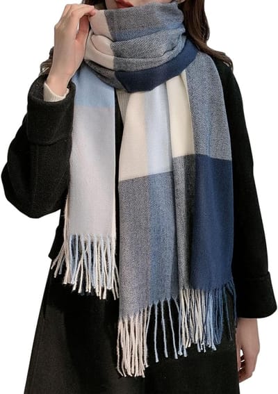 Sjaal - Wintersjaal - Dames Sjaal - Winter Fashion - Sjaal dames - Wintersjaal voor vrouwen - Cadeaus voor vrouwen - Geruit kasjmier - Vierkante damessjaal - Moeder - Vriendin - Tiener - Meisje - 200*70 cm - Blauw