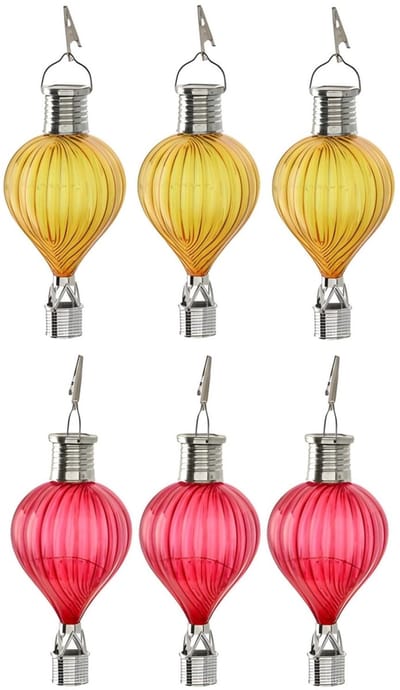 Cepewa LED ballonhanger - 6x - rood/geel - H17 cm - luchtballon - tuinverlichting/buitenlamp