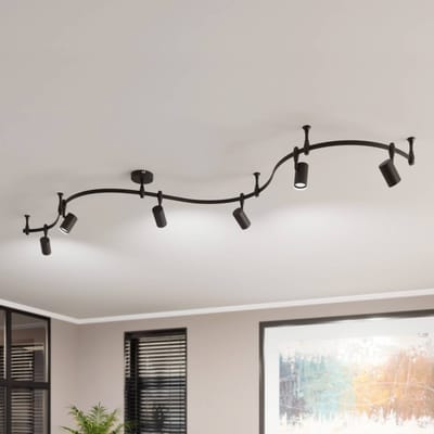 Lindby - 1-fase railverlichting - 6lichts - Staal, aluminium - H: 26 cm - GU10 - zandzwart