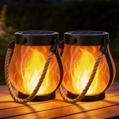Lantaarns op zonne-energie - Decoratieve buitenlampen - Sfeervolle tuinverlichting - Dansende vlammen effect - Set van 2 stuks