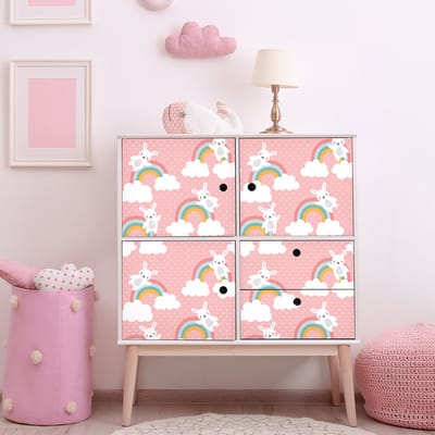 Kindermeubelsticker met magische konijntjes en regenbogen, 40 x 60 cm