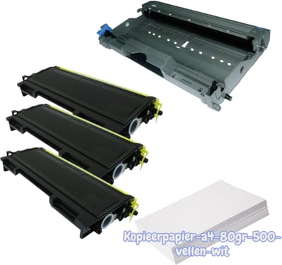 KATRIZ® huismerk toner 1x Drum2000/2005 +3x Toner TN2000/TN2005+Kopieerpapier-A4-80GR-500vellen-wit|Geschikt voor Brother DCP 7020/7010/7025/ FAX 2820/2920/ HL 2030/2040/2070N/2045/2075N /MFC 7220/7225N/7420/7820N / HL-2035 / HL-2035R / HL-2037