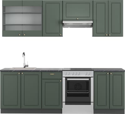 Vicco Fame-Line Complete keukeneenheid – 240 cm, WB Antraciet Groen-Goud Landhuis/Antraciet