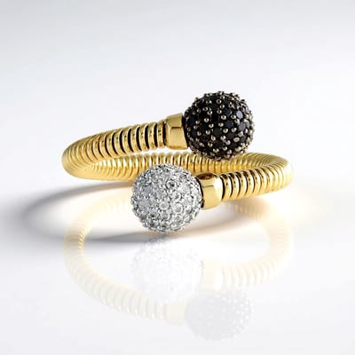 Cavill - Zilveren Vergulde Ring - 925 Sterling Zilver - 1,386 Ct Zwarte Spinel & Witte Topaas - Modern Spiraal - Maat 18