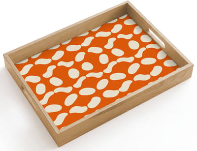 Dienblad hout 40x30 cm - Schootdienblad - Oranje - Organische vormen - Wit - Borrelplank rechthoek - Plateau dienbladen