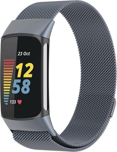 Milanees Smartwatch bandje - Geschikt voor Fitbit Charge 5 Milanese band - space grey - Strap-it Horlogeband / Polsband / Armband