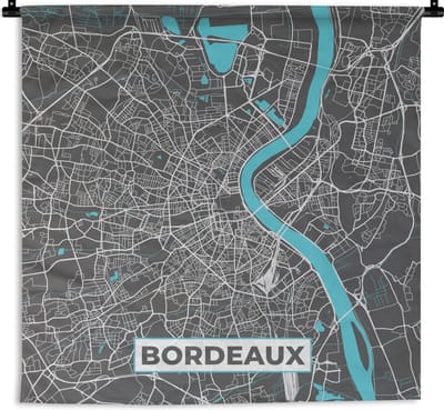 Wandkleed - Wanddoek - Bordeaux - Frankrijk - Plattegrond - Kaart - Stadskaart - 180x180 cm - Wandtapijt