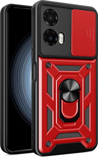 MobyDefend Hoesje - Geschikt voor Motorola Moto G35 - Pantsercase Met Draaibare Ring - Rood