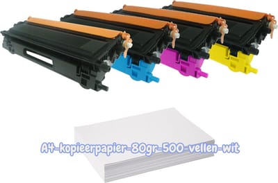 KATRIZ® Huismerk Toner – TN135 Zwart, Cyaan, Magenta, Geel+Kopieerpapier A4 80gr 500 vellen– Geschikt voor Brother DCP9040CN/DCP9042CN/ DCP9045CN HL4040CDNLT/ HL4050CDN /HL4070CDW/ MFC9440CDW /MFC9445CDN/ MFC9450CDN /MFC9450CLT/ MFC9450CN /MFC9840CDW