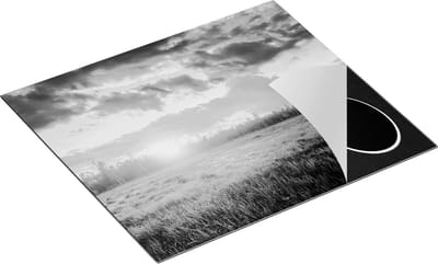 Chefcare Inductie Beschermer Zonsopkomst in het Veld - Zwart Wit - 60x50 cm - Afdekplaat Inductie - Kookplaat Beschermer - Inductie Mat