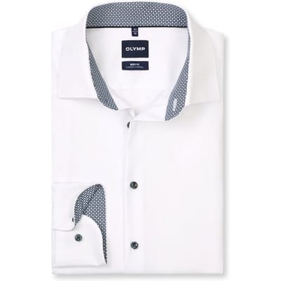 OLYMP 24/7 Level 5 body fit overhemd - mouwlengte 7 - twill - wit - Strijkvriendelijk - Boordmaat: 39 (EU maat: M)