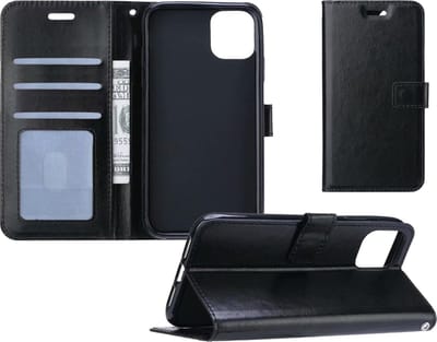 Hoesje - Geschikt voor Apple iPhone 11 - Luxe Bookcase - Walletcase Hoes - Portemonnee - Cover - Telefoonhoes - Zwart