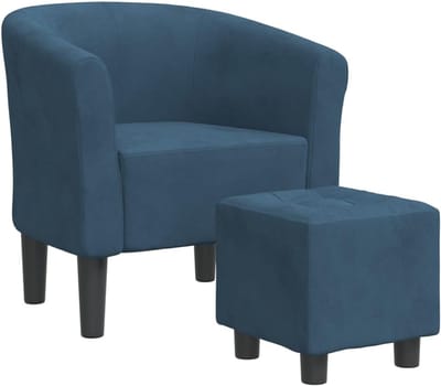 Kuipstoel met voetenbank - Comfortabele fauteuil - Ontspanning thuis - Zachte fluwelen bekleding - Inclusief voetensteun - Donkerblauw