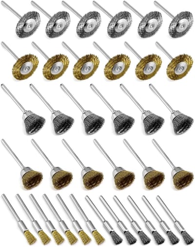 36 Draadborstels Set van 36, Messing en Stalen Borstels voor Reiniging en Schuren, Geschikt voor 3mm Handgreep en Dremel Gereedschap