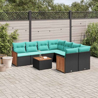 vidaXL - 9-delige - tuinbankset - met - kussens - van - zwart - polyrotan