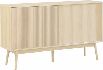 sweeek - Dressoir 2 schuifdeuren houtdecor deels gegroefd 150cm - linear