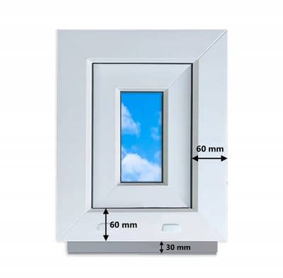 Wit PVC-raam, kantelbaar, 40x50 cm, 400x500 mm, dubbel glas, kantelbaar