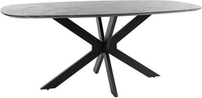 Meubelplaats Eettafel Marquina Deens ovaal melamine 180 cm - marmerlook - zwart