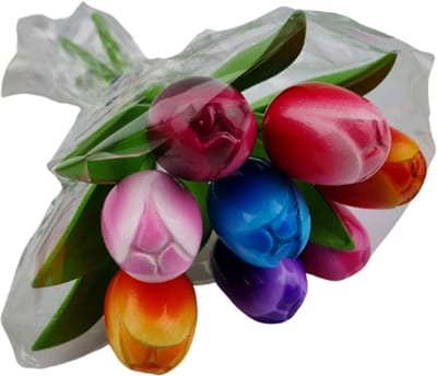 Boeketje houten tulpen - mix van kleuren - 20cm hoogte