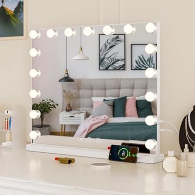 Hollywood Make-Up Spiegel met Verlichting en Vergroting - Luxe Vanity Mirror met 17 LED Lampen en Touch-Bediening, 60 x 52 cm