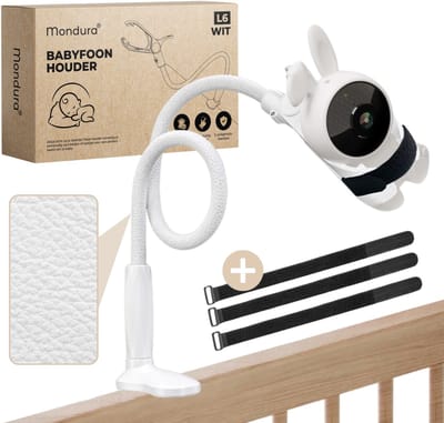 Mondura® Babyfoon houder Universeel – Babyfoonhouder - Babyfoon Standaard – Babyphone - incl. 3 bandjes- Wit - Leer
