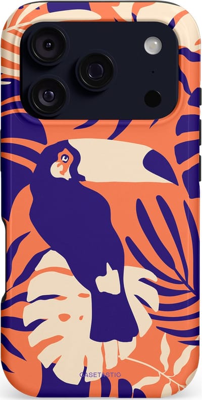 Casetastic hoesje geschikt voor Apple iPhone 17 Pro - MagSafe - Dubbellaagse bescherming - Paradijs Toekan - Fashion Case - Terracotta Donkerblauw Zand