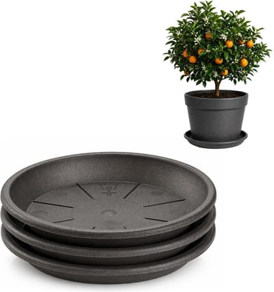 Plasticforte plantenpot onder schotel / water opvang schaal - 3x - antraciet - Dia 40 cm - Kunststof - voor pot met Dia 45/50 cm