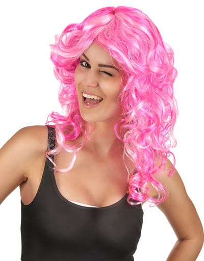 "Fluo roze pruik met krullen volwassenen - Verkleedpruik - One size"