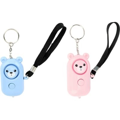 2 STUKS Veiligheidsalarm Beerstijl Noodalarmen Sleutelhanger Beschermingsmiddelen voor Vrouwen Meisjes Kinderen roze/blauw