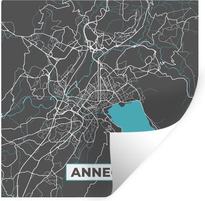 Muurstickers - Sticker Folie - Plattegrond - Annecy - Kaart - Stadskaart - Frankrijk - 100x100 cm - Plakfolie - Muurstickers Kinderkamer - Zelfklevend Behang XXL - Zelfklevend behangpapier - Stickerfolie
