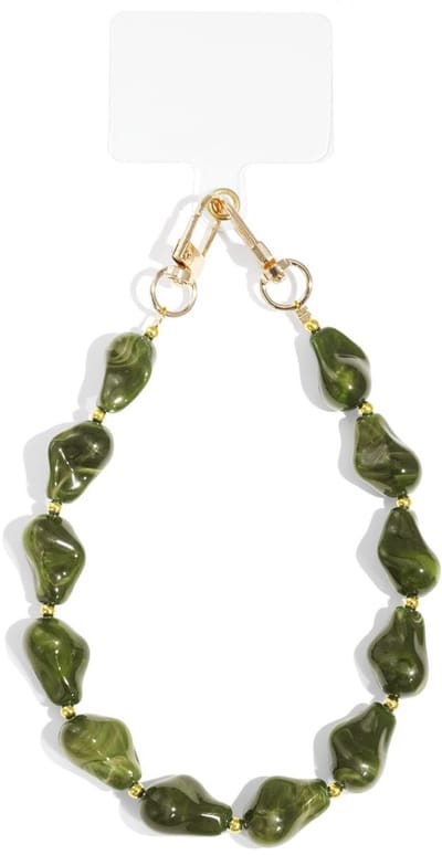 Telefoonkoord - Khaki - Mobiel Koord Stenen- Phone Cord Stones - Acryl - Roestvrij Staal