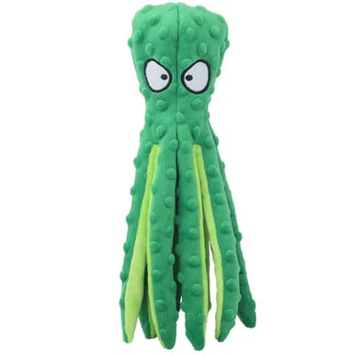 Jouet interactif en peluche pour animaux de compagnie, pieuvre, indestructible, résistant aux morsures, son, couineur, hochet pour chiens vert