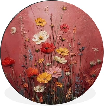 WallCircle - Wandcirkel - Muurcirkel - Bloemenboeket - Diepte - Tastbare textuur - Aluminium - Dibond - 30x30 cm - Binnen en Buiten