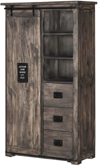 MASSIVMOEBEL24.DE mango kledingkast grijs massief hout 100x45x175 cm (BxTxH) gelakt gemonteerd RAILWAY volledig massief #214