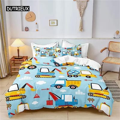 Dekbedovertrek Cartoon Graafmachine Tractor King Dekbedovertrek Cartoon Bouwtruck Beddengoedsets Voertuig voor Kinderkamer Decoratie AU King(245x210cm)