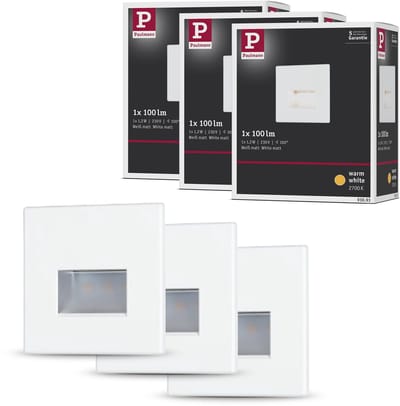 Paulmann Edge LED Wandinbouwlampen Set van 3 – Wit Mat – 2700K Warmwit – 1,2W – 3×50 lm – 230V – Wand- & Trapverlichting