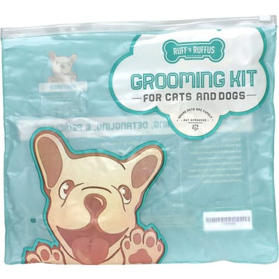 Ruff 'N Ruffus, Kit de toilettage pour chats et chiens, Brosse de débourrage et Coupe-ongles, Aqua, 1 Brosse de débourrage, 1 Coupe-ongles white