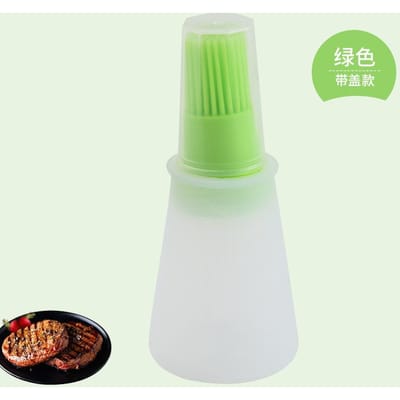 Siliconen Olie Fles Borstel Olie Dispenser Fles Met Barbecue Borstel Hittebestendig Basteerkwast Keuken BBQ Gereedschap beige