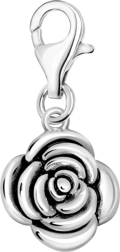 Quiges – 925 - Zilver – Charm - Bedel - Hanger - 3D Bloem Roos - met – sterling - zilver - karabijnslot - geschikt - voor -Bedelarmband HC125