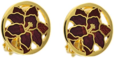 Behave - Clip oorbellen lelie bloem bordeaux - Goudkleur retro stijl 2,5 cm