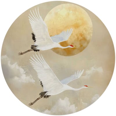 Glasschilderij Kraanvogels onder de maan - Ø 70 - Glas - REINDERS
