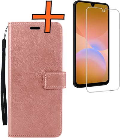 Hoes - Met Screenprotector - Geschikt voor Samsung Galaxy A26 - Luxe Pasjeshouder - Bookcase Portemonee - Flip Case - Kunstleer Book Case - Flipcase - Book Cover - Walletcase - PortemonneeHoes - Rosé goud