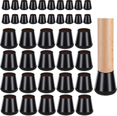 Lemlit Stoelpootdoppen 40 Stuks – Siliconen Stoelpoot Beschermers met Vilt – Rond 15-18 mm – Zwart​