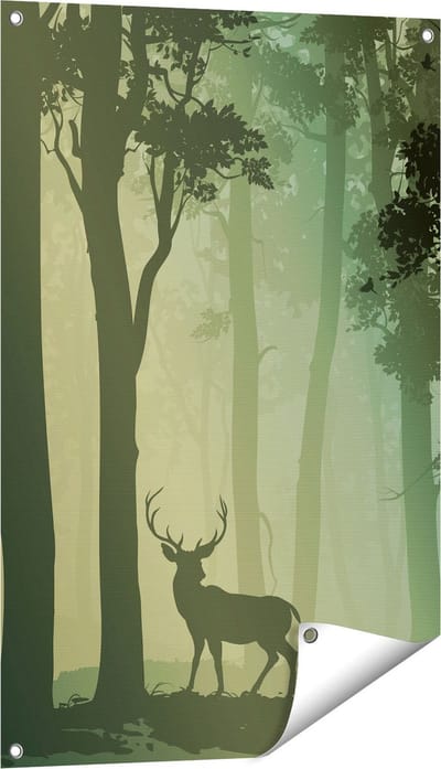 Gards Tuinposter Hert in het Bos - Silhouet - 60x90 cm - Tuindoek - Tuindecoratie - Wanddecoratie buiten - Tuinschilderij