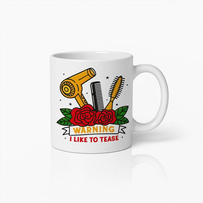 Kapper Mok 330ml – “Warning I Like to Tease” Grappige Salon Koffiemok, Perfect Cadeau voor Kappers en Schoonheidsspecialisten