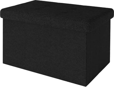 Opvouwbare bank zwart 49x30x30 cm - Zitkubus met opbergruimte en deksel - Stoffen opbergkist met holtes