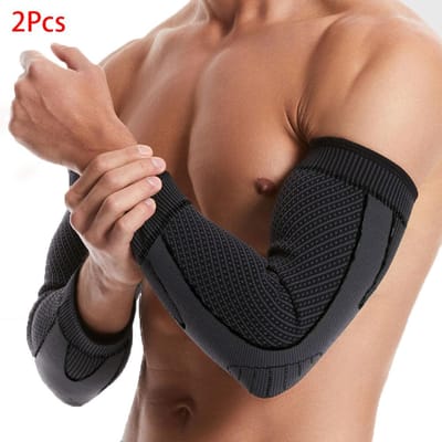 2 stuks Compressie Sleeve voor Tendinitis - Sport Armbescherming - Elleboogsteun voor Mannen/Vrouwen voor Tenniselleboog, Bodybuilding M brown
